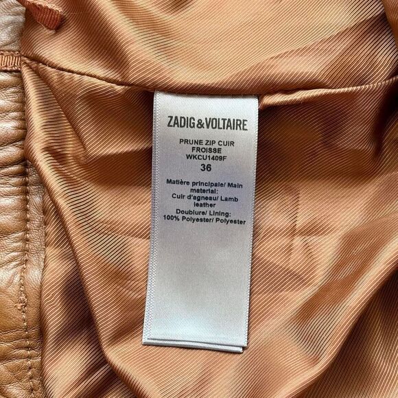 Zadig & Voltaire Prune Crinkle Leather Brown Pants M - Picture 7 of 8